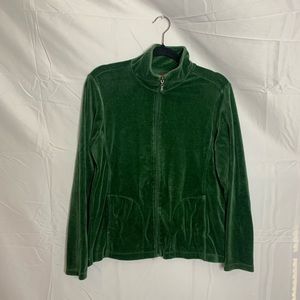 Hanes Velvet Green Velour Zip Up Track Jacket Womens Size Large